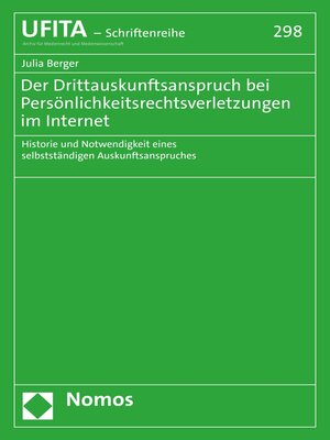 cover image of Der Drittauskunftsanspruch bei Persönlichkeitsrechtsverletzungen im Internet